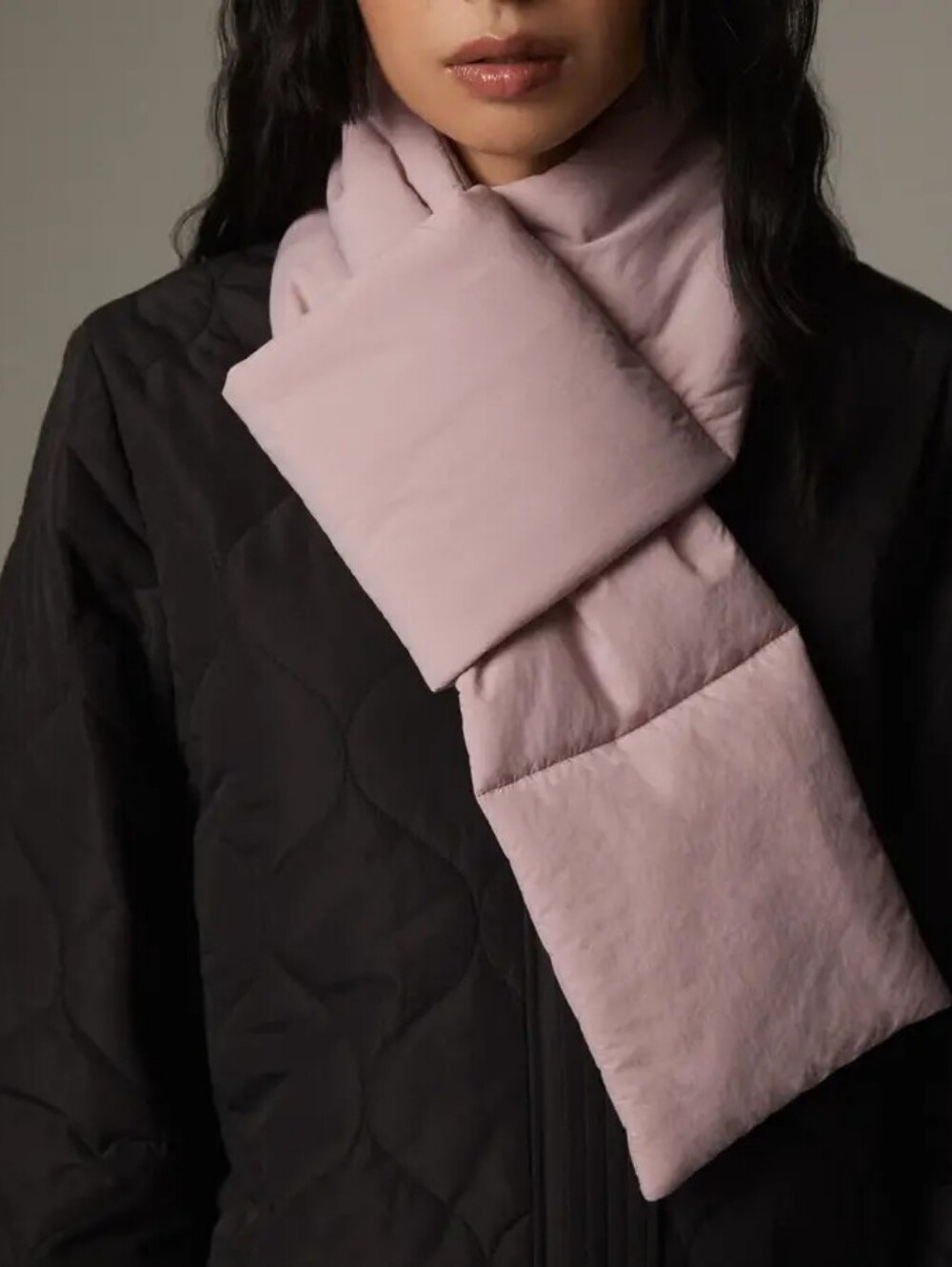 Love & Lore Pull Through Quilted Puffer Scarf, Mauve